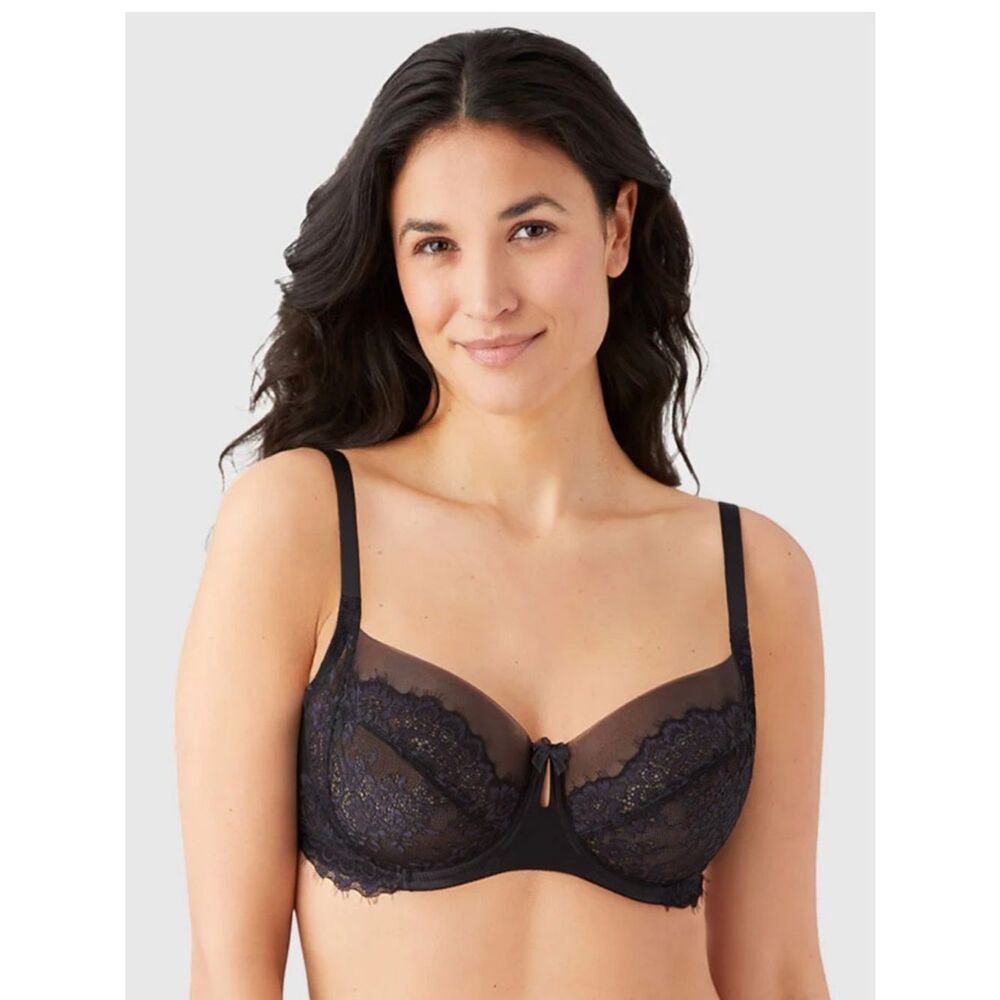Wacoal Center Stage Black Lace Underwire Bra with Sheer Mesh 38DD